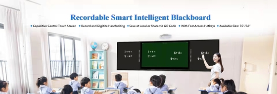تخته سیاه هوشمند قابل ضبط هوشمند 86 اینچی تخته سیاه تخته سیاه 4000:1 LED Android 9.0 350cd/m2 Interconnection