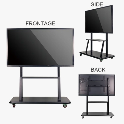 پایه موبایل الکترونیکی 220LBS 800x600mm مشکی فلزی 52-86 اینچی برای مانیتور صفحه لمسی
