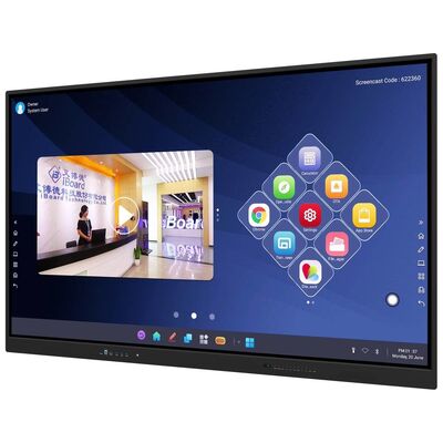 صفحه نمایش هوشمند LCD 65 75 86 98 اینچ تعاملی شیشه گرم 4 میلی متری اندروید ویندوز 10/11 پرو لمسی انگشت هوشمند