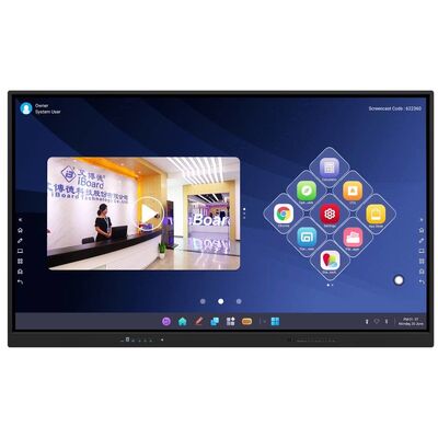 صفحه نمایش هوشمند LCD 65 75 86 98 اینچ تعاملی شیشه گرم 4 میلی متری اندروید ویندوز 10/11 پرو لمسی انگشت هوشمند