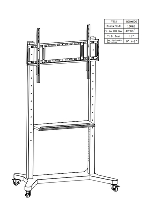 55" تا 86" استند قابل تنظیم تلویزیون همراه با چرخ، سازگاری برای 43" تا 100" صفحه نمایش صاف / خم شده تا 220 پوند فریم فولادی، 5 گزینه ارتفاع، چرخ ماشین تلویزیون