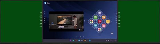 آی بورد 4K 75 اینچ صفحه نمایش با صفحه های جانبی متصل به هم سبز سیاه سفید رنگ اندروید ویندوز سیستم تاشو برای آموزش