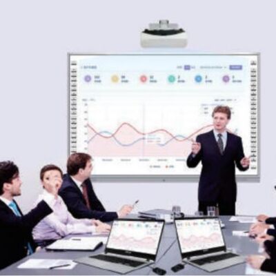تخته سفید تعاملی All In One 75 اینچی با فناوری مادون قرمز و صفحه لمسی خازنی 20 نقطه‌ای