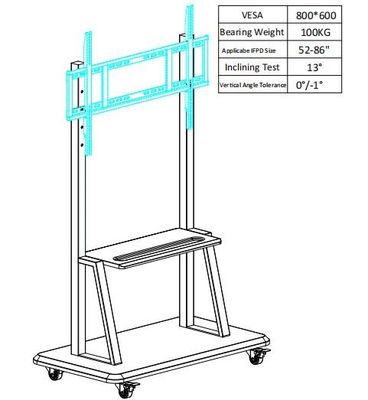 پایه موبایل برای تخته های تعاملی صفحه لمسی کت و شلوار ارتفاع قابل تنظیم برای اندازه 52 "~ 86"