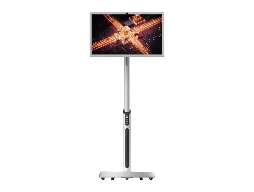 فروش کارخانه 32 اینچ سفید قابل حمل ktv رستوران نشان دادن اتاق صحنه پنل های اندروید لمسی تبلت با چرخ های متحرک یک دوربین و بلندگو