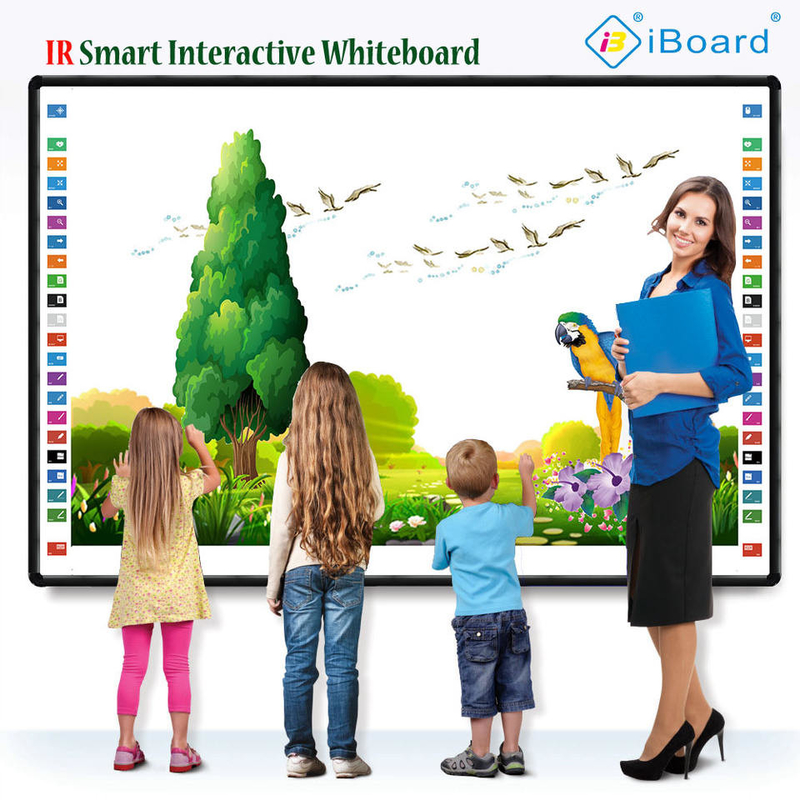 IBoard کارخانه مستقیم سطح پلاستیکی صاف و درخشان مادون قرمز IR تابلو سفید تعاملی برای قلم / انگشت نوشتن گزینه ای نوار جانبی 22 میانبر